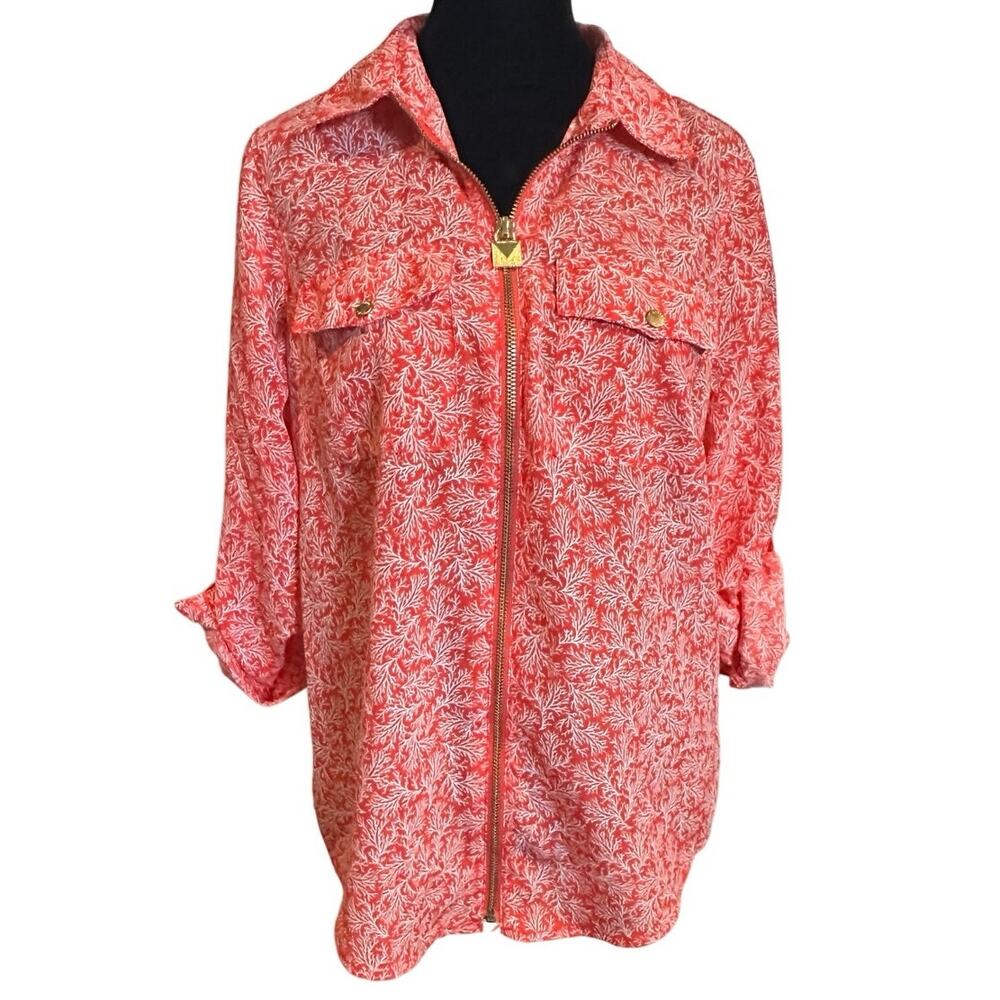 Michael Kors Coral Reef Zip Roll Tab Top Utility Shirt S